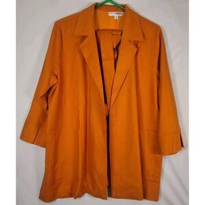 Everyday Jones Jacket Womens XL Orange Belted Open Front 3/4 Sleeve Linen Blend